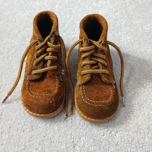Vintage Kinney Shoes Suede Redish Brown Baby Lace Up Boots 5 1/2 With Box 1983